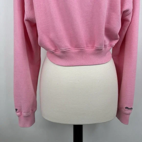 NWT GAP MadHappy Full Zip Crop Hoodie Sweatshirt MEDIUM Pink Embroidered Logo - Picture 13 of 16